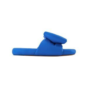 Bow Padded Slides - Off White - Blue - Leather